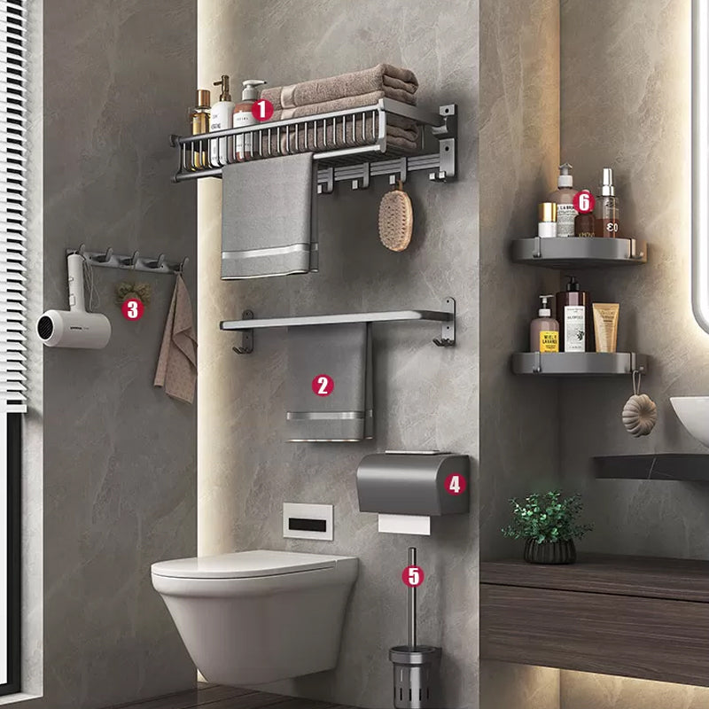 Modern Gray Aluminum Bath Hardware Set Bathroom Accessory Kit