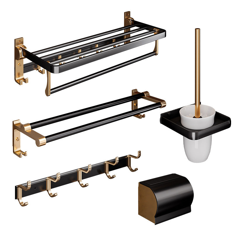 Black & Brass Bathroom Hardware Set Modern Stainless Bath Shelf/Towel Bar/Paper Holder