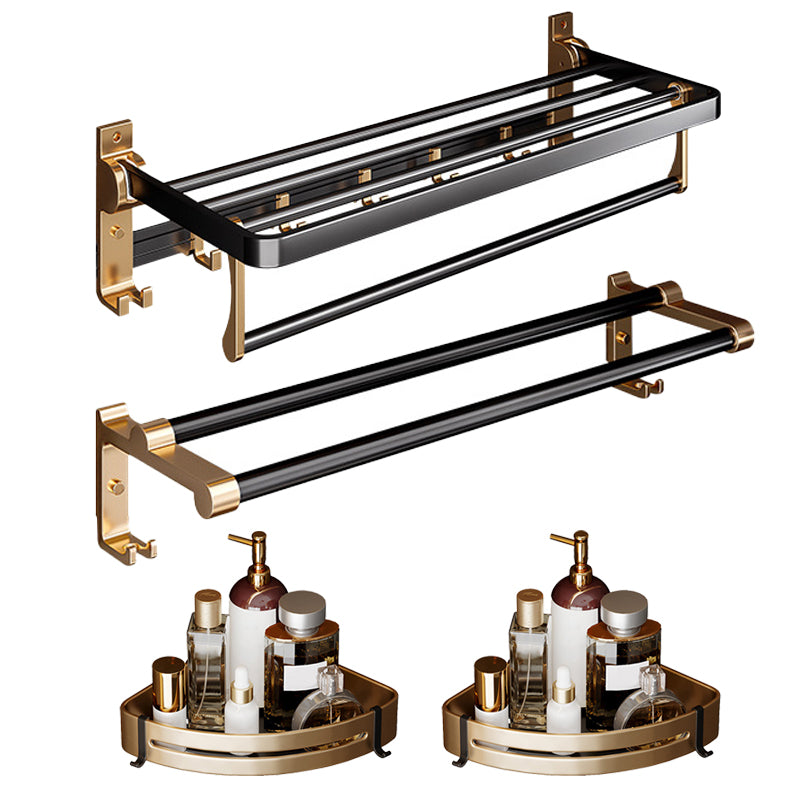 Black & Brass Bathroom Hardware Set Modern Stainless Bath Shelf/Towel Bar/Paper Holder