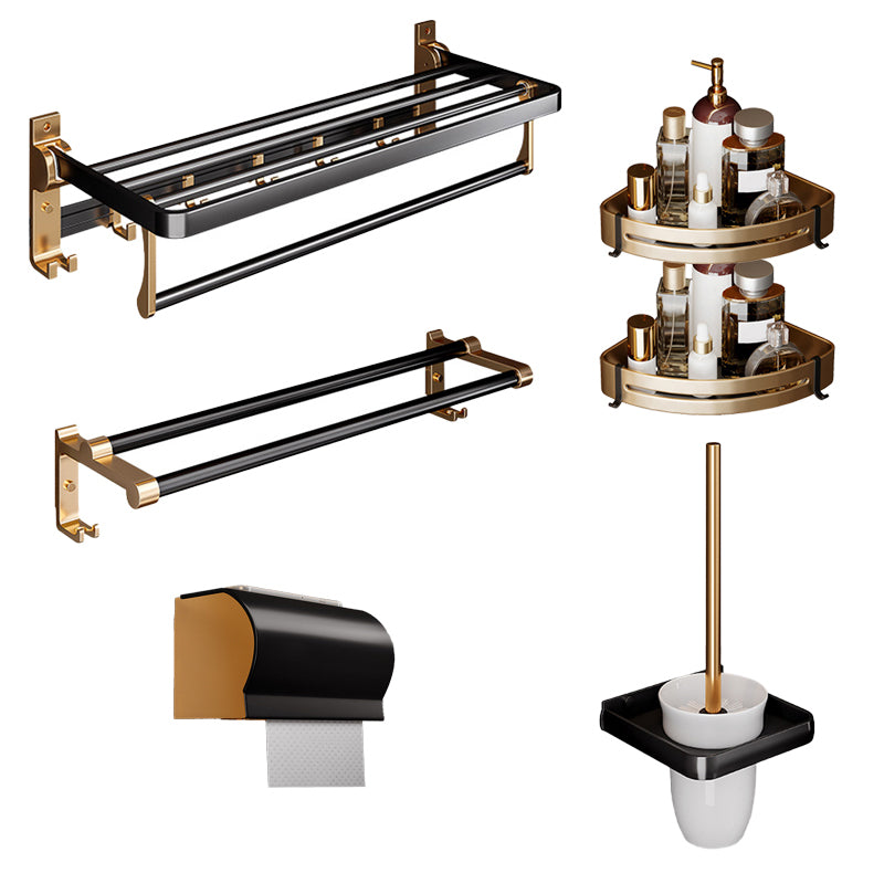 Black & Brass Bathroom Hardware Set Modern Stainless Bath Shelf/Towel Bar/Paper Holder