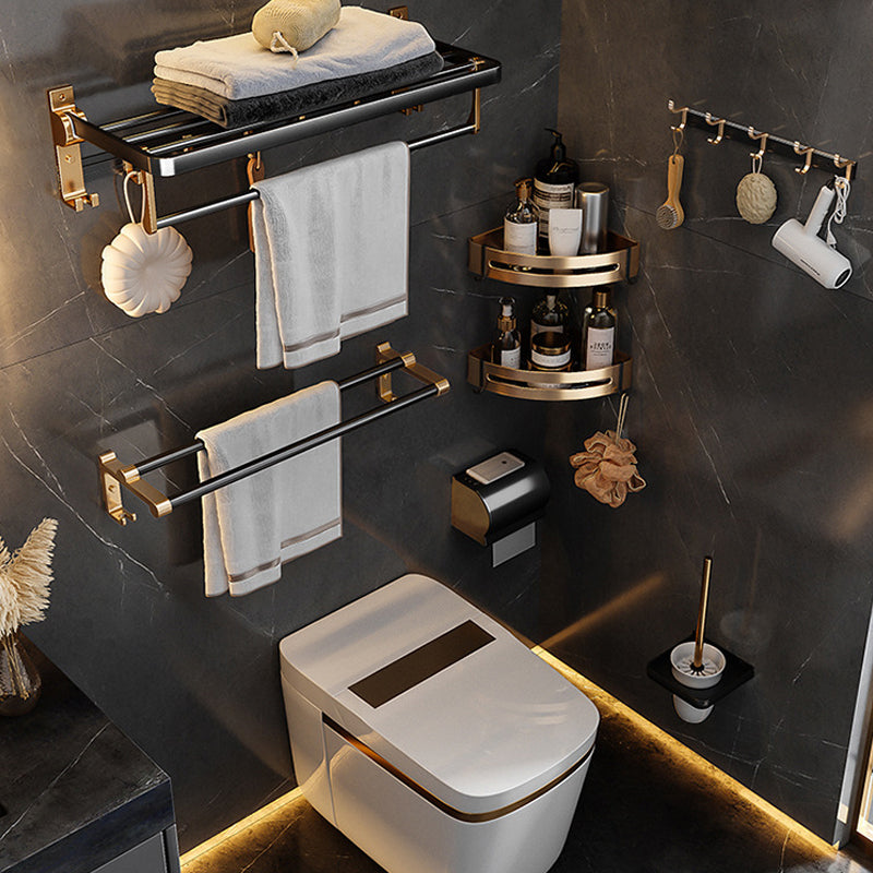 Black & Brass Bathroom Hardware Set Modern Stainless Bath Shelf/Towel Bar/Paper Holder