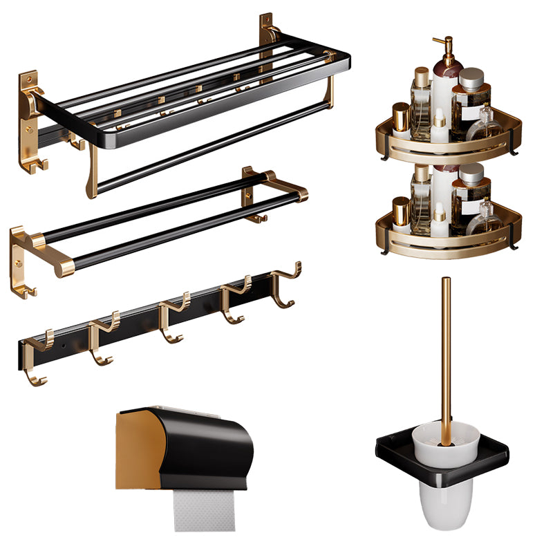 Black & Brass Bathroom Hardware Set Modern Stainless Bath Shelf/Towel Bar/Paper Holder