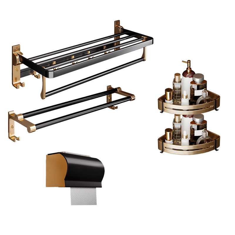 Black & Brass Bathroom Hardware Set Modern Stainless Bath Shelf/Towel Bar/Paper Holder