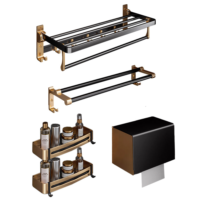 Black & Brass Bathroom Hardware Set Modern Stainless Bath Shelf/Towel Bar/Paper Holder