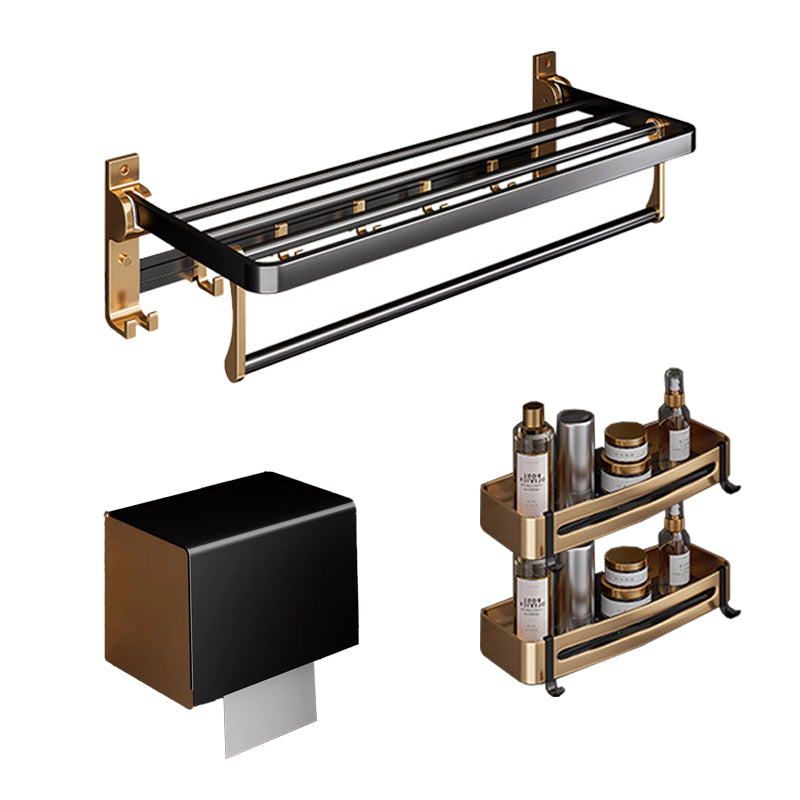 Black & Brass Bathroom Hardware Set Modern Stainless Bath Shelf/Towel Bar/Paper Holder