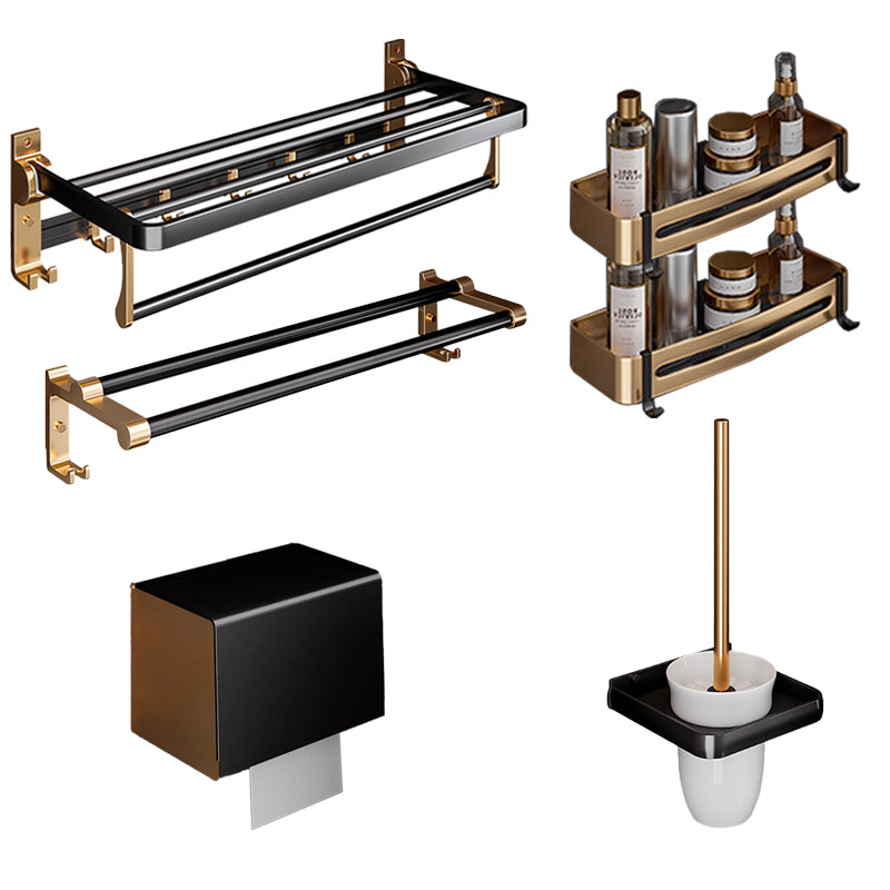 Black & Brass Bathroom Hardware Set Modern Stainless Bath Shelf/Towel Bar/Paper Holder