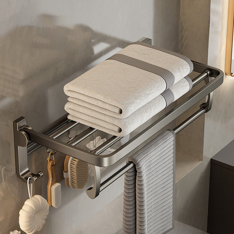 Modern Bathroom Accessory Set in Gray with Bath Shelf/Towel Bar/Robe Hooks & Paper Holder