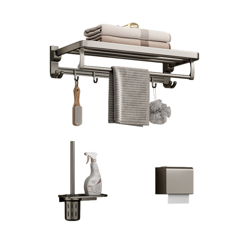 Modern Bathroom Accessory Set in Gray with Bath Shelf/Towel Bar/Robe Hooks & Paper Holder