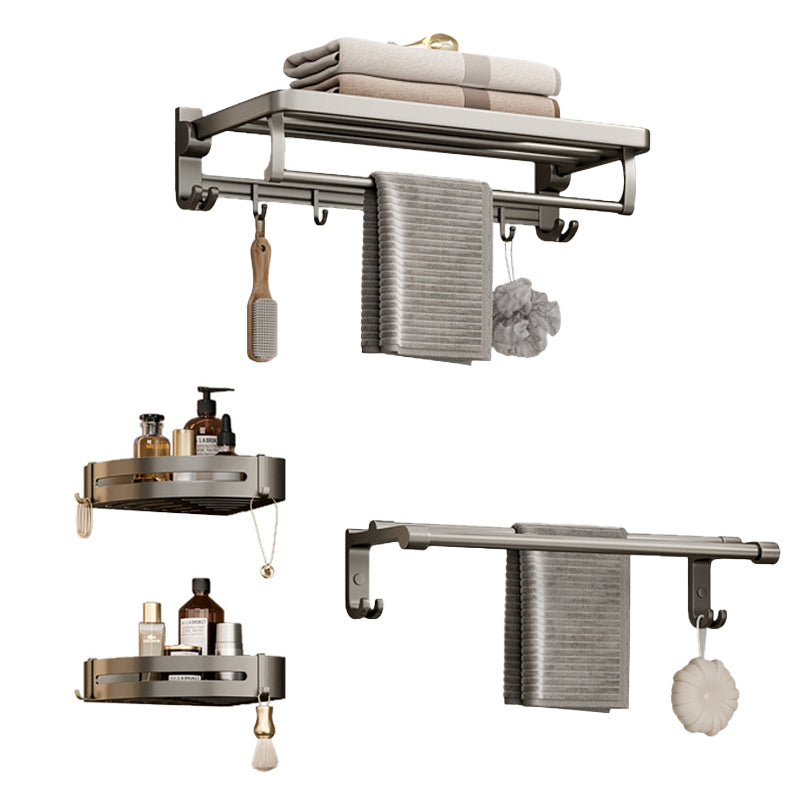 Modern Bathroom Accessory Set in Gray with Bath Shelf/Towel Bar/Robe Hooks & Paper Holder