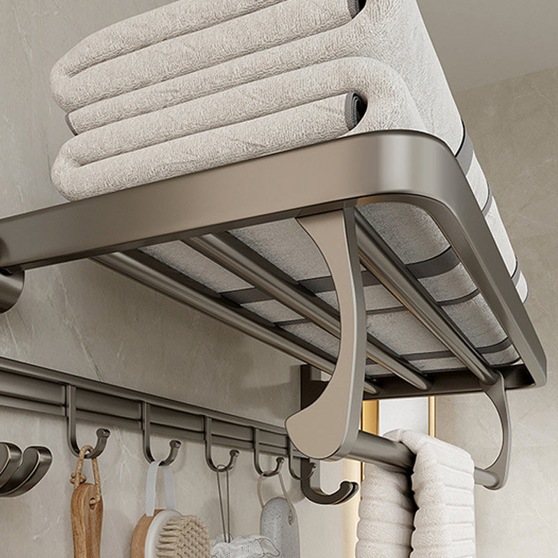 Modern Bathroom Accessory Set in Gray with Bath Shelf/Towel Bar/Robe Hooks & Paper Holder