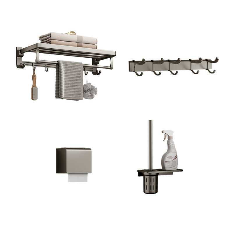 Modern Bathroom Accessory Set in Gray with Bath Shelf/Towel Bar/Robe Hooks & Paper Holder