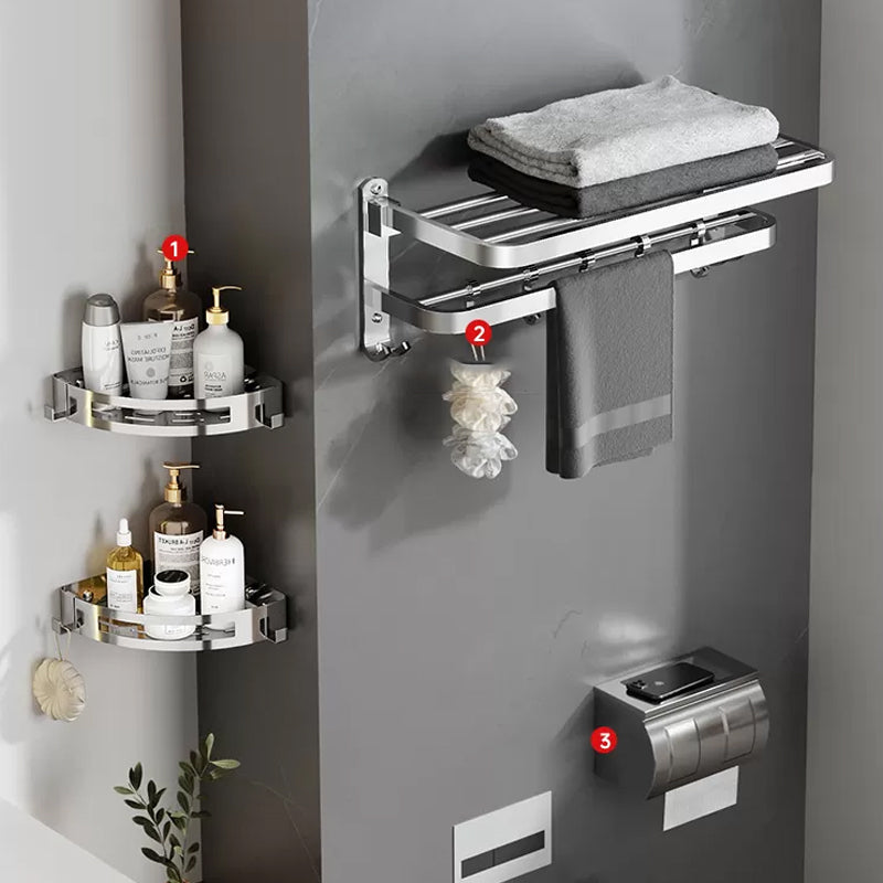 Polished Chrome Modern Bathroom Accessory Set in Stainless with Bath Shelf/Towel Bar