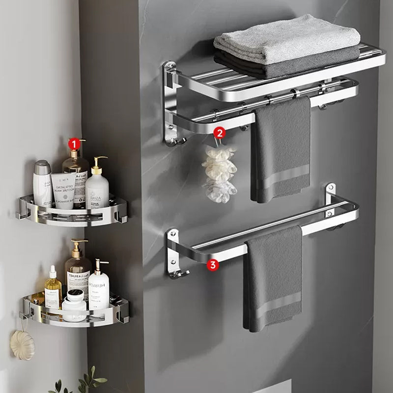 Polished Chrome Modern Bathroom Accessory Set in Stainless with Bath Shelf/Towel Bar