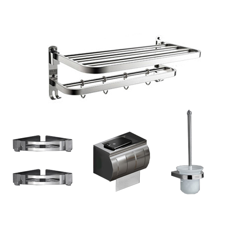 Polished Chrome Modern Bathroom Accessory Set in Stainless with Bath Shelf/Towel Bar