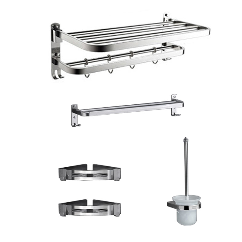 Polished Chrome Modern Bathroom Accessory Set in Stainless with Bath Shelf/Towel Bar