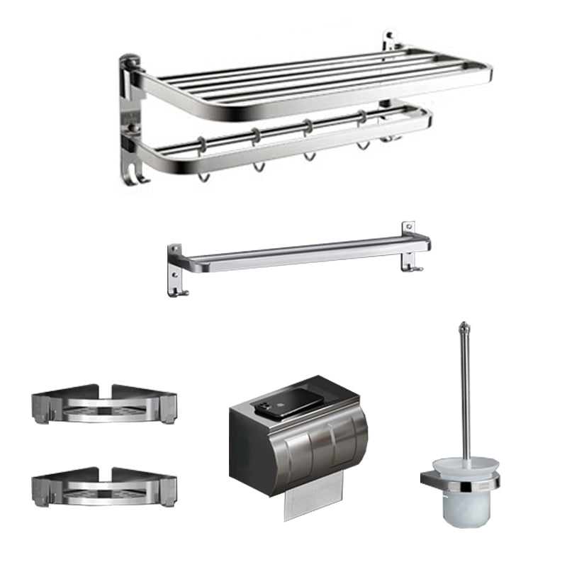 Polished Chrome Modern Bathroom Accessory Set in Stainless with Bath Shelf/Towel Bar