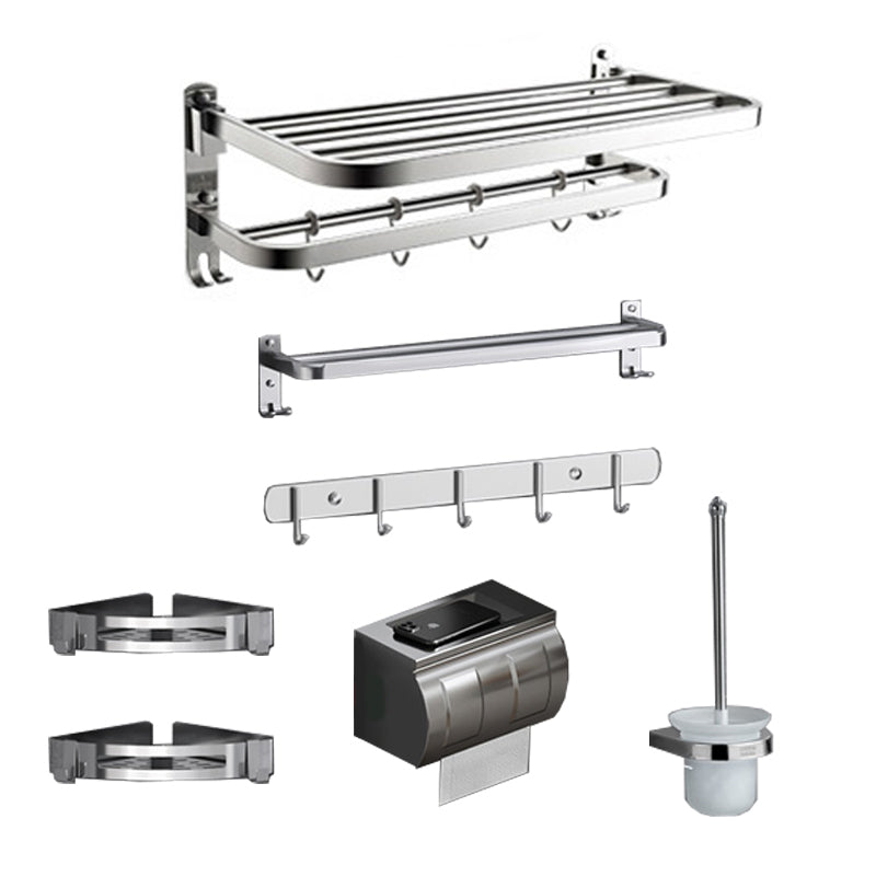 Polished Chrome Modern Bathroom Accessory Set in Stainless with Bath Shelf/Towel Bar