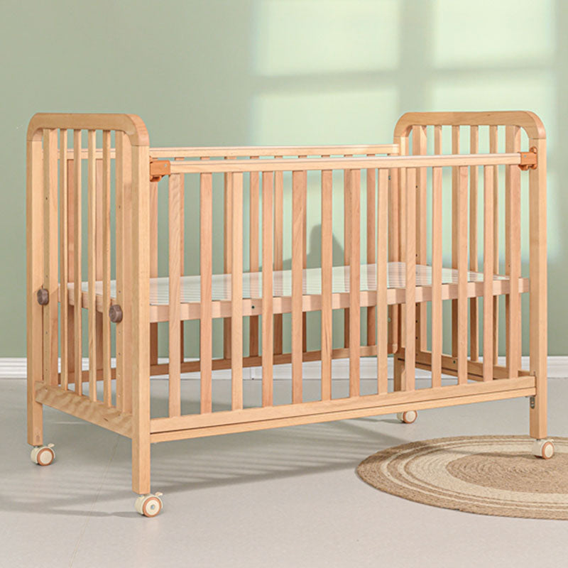 Light Wood Baby Crib Toddler Guard Rails Included Nursery Bed with Casters