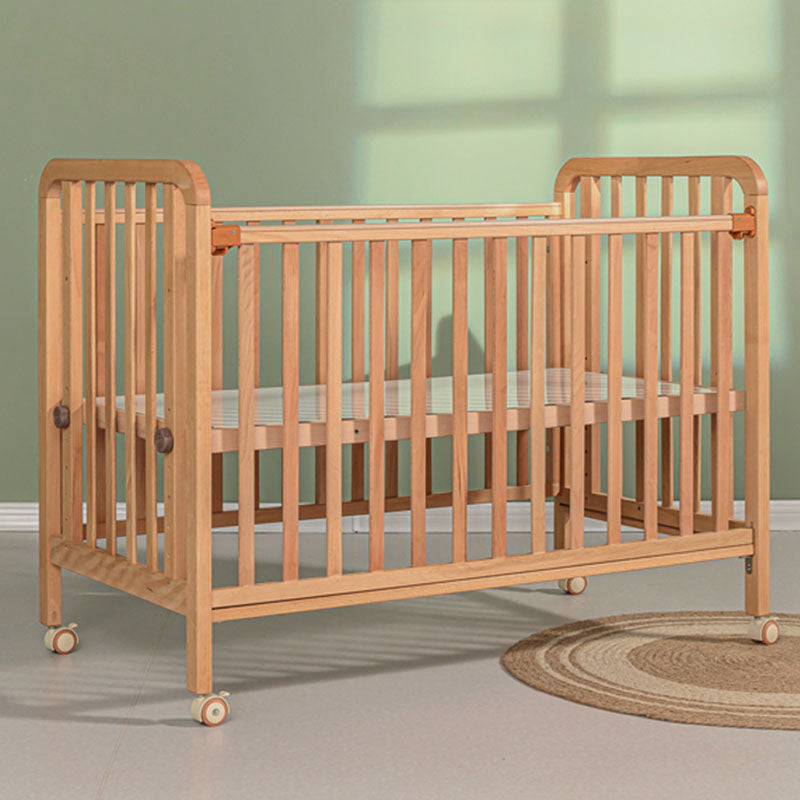 Light Wood Baby Crib Toddler Guard Rails Included Nursery Bed with Casters