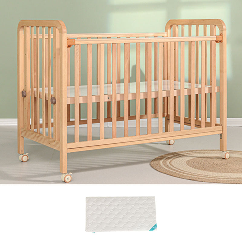 Light Wood Baby Crib Toddler Guard Rails Included Nursery Bed with Casters