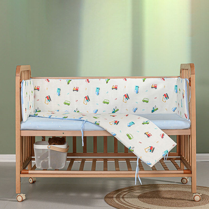 Light Wood Baby Crib Toddler Guard Rails Included Nursery Bed with Casters