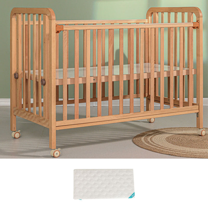 Light Wood Baby Crib Toddler Guard Rails Included Nursery Bed with Casters