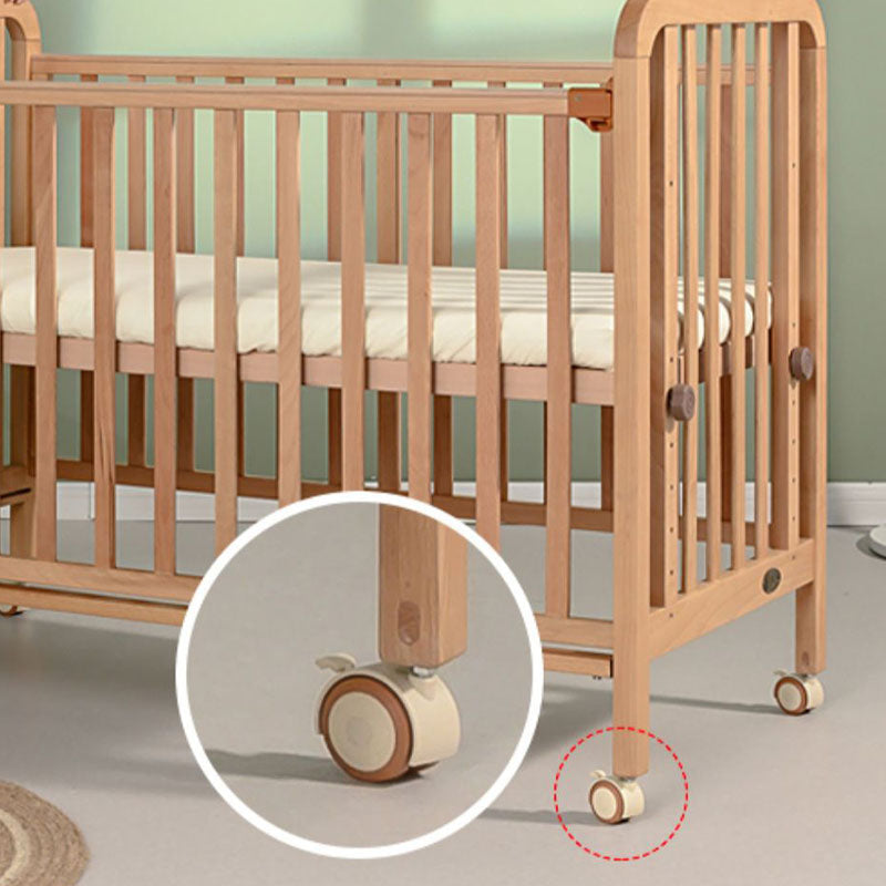 Light Wood Baby Crib Toddler Guard Rails Included Nursery Bed with Casters