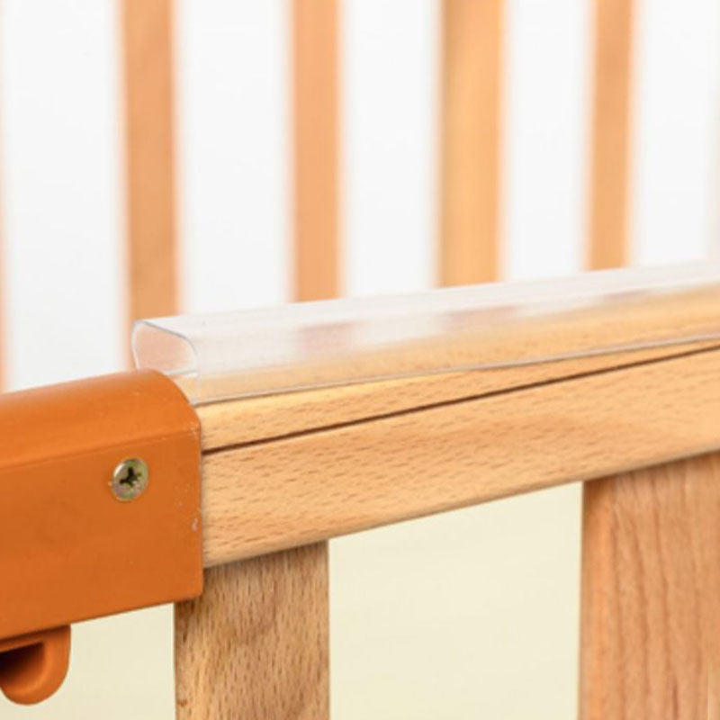 Light Wood Baby Crib Toddler Guard Rails Included Nursery Bed with Casters