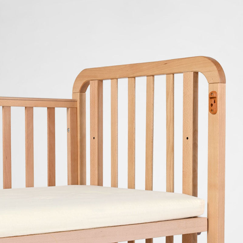 Light Wood Baby Crib Toddler Guard Rails Included Nursery Bed with Casters