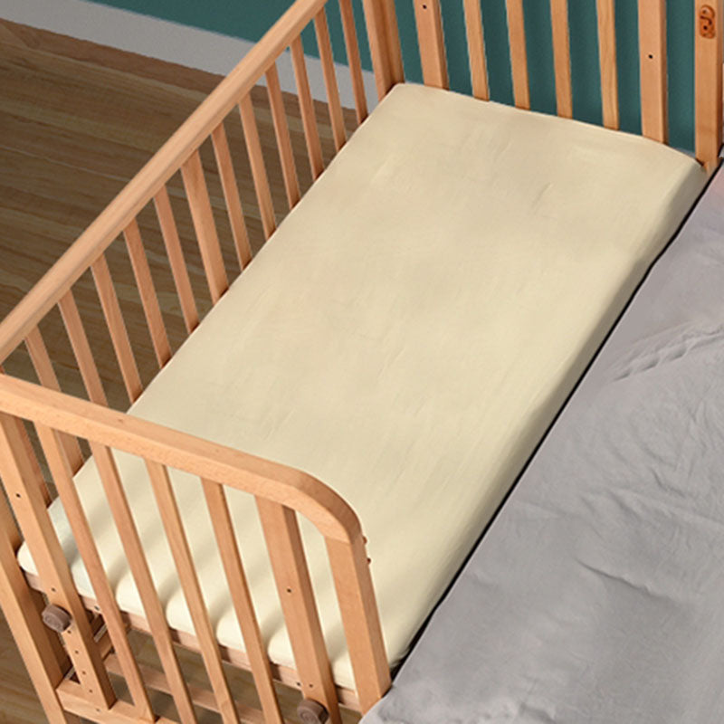 Light Wood Baby Crib Toddler Guard Rails Included Nursery Bed with Casters