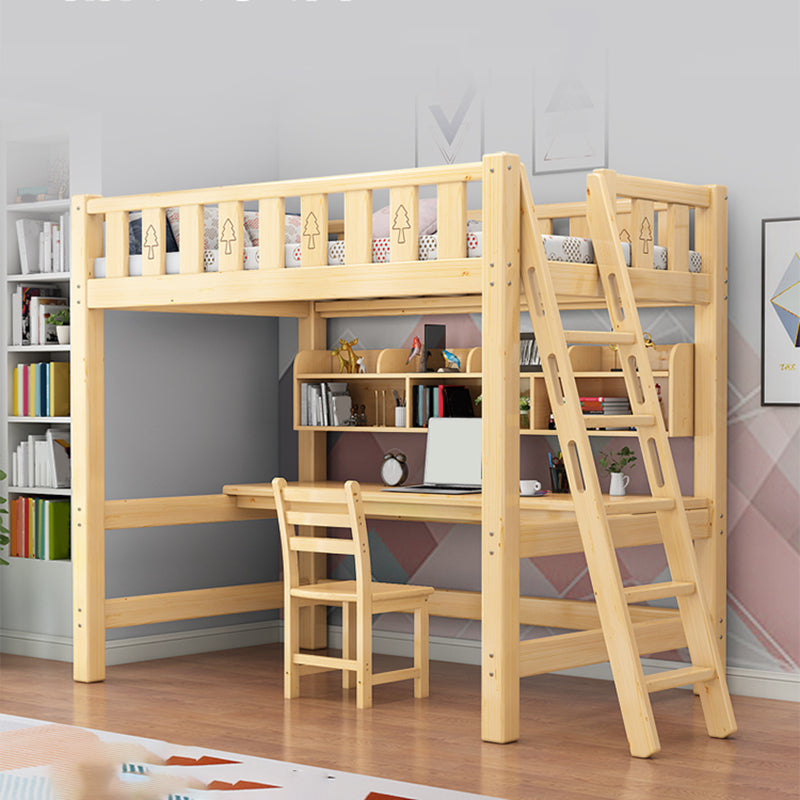 Mattress Included Headboard Bed Guardrail Loft Bed with Bookcase