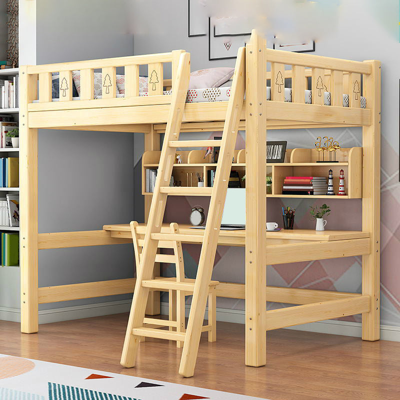 Mattress Included Headboard Bed Guardrail Loft Bed with Bookcase