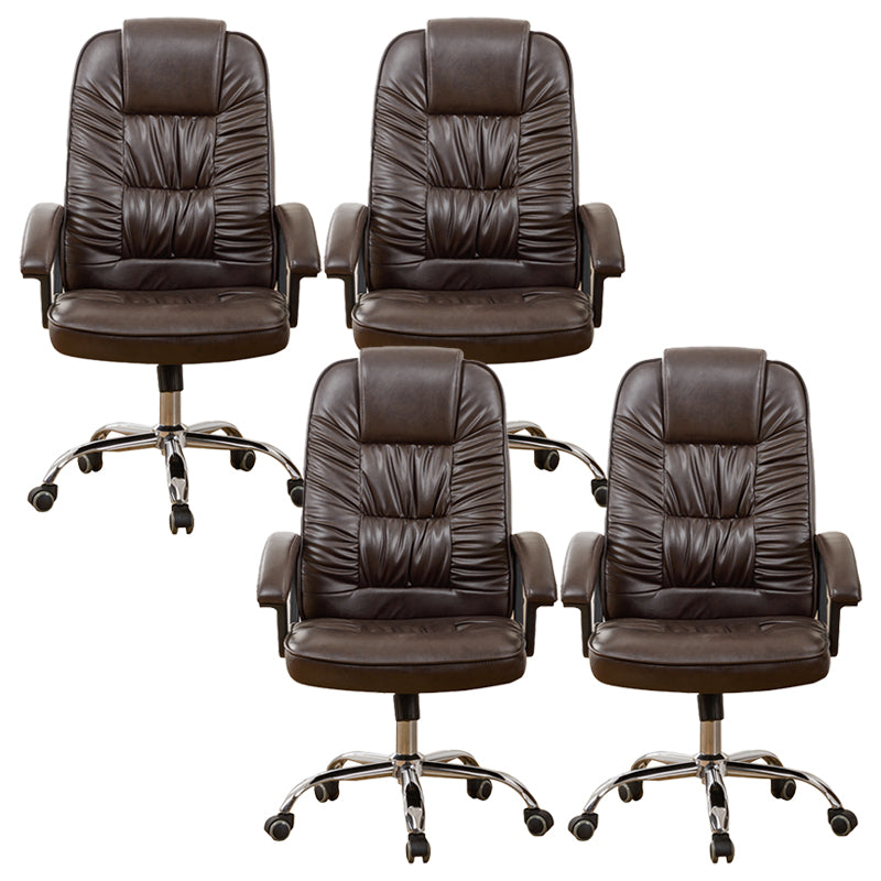 Contemporary Leather Desk Chair Padded Arms Task Chair for Office