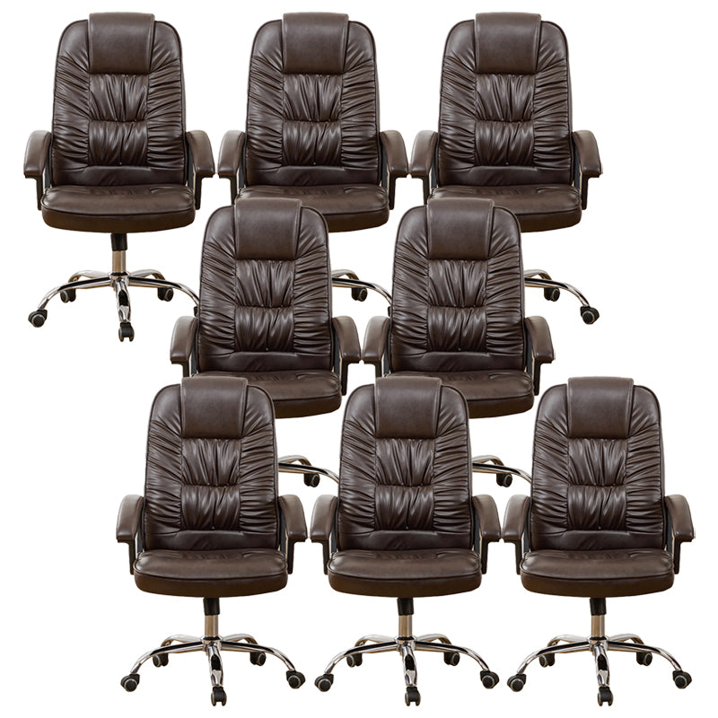 Contemporary Leather Desk Chair Padded Arms Task Chair for Office