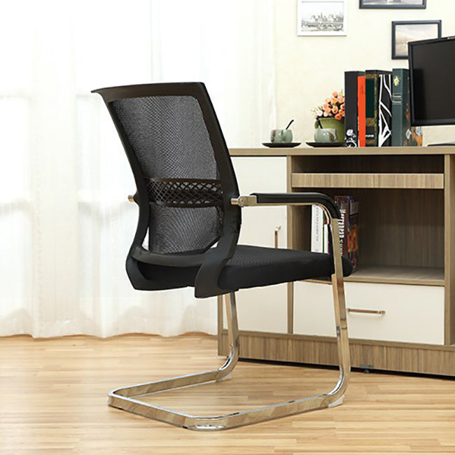 Black Modern Office Chair No Wheels Fixed Arms Upholstered No Distressing Desk Chair