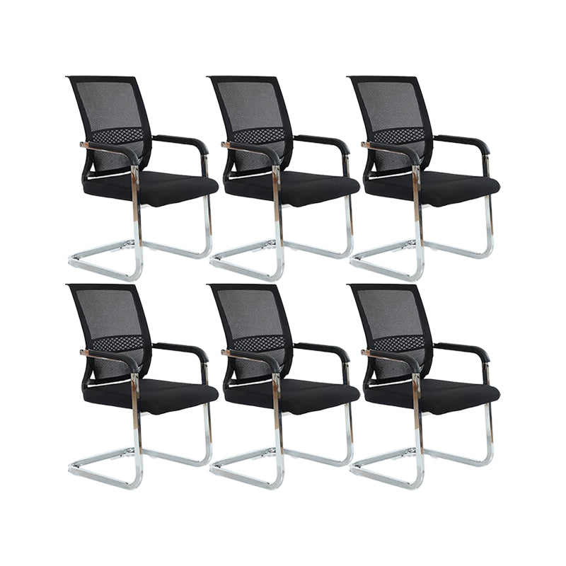 Black Modern Office Chair No Wheels Fixed Arms Upholstered No Distressing Desk Chair