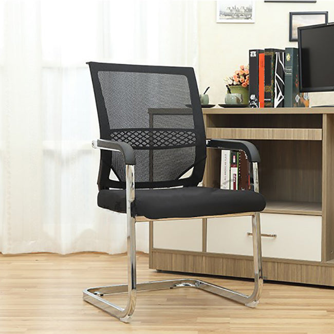 Black Modern Office Chair No Wheels Fixed Arms Upholstered No Distressing Desk Chair