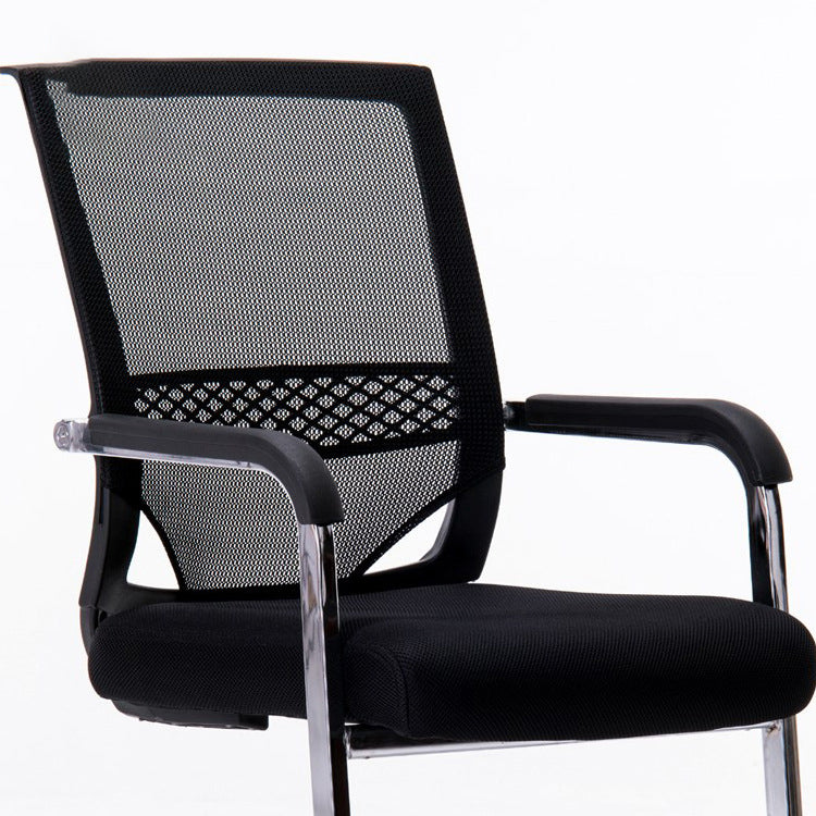 Black Modern Office Chair No Wheels Fixed Arms Upholstered No Distressing Desk Chair