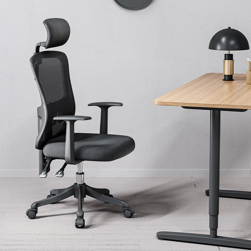 Modern Fixed Arms Office Chair Adjustable Seat Height Black Desk Chair with Wheels