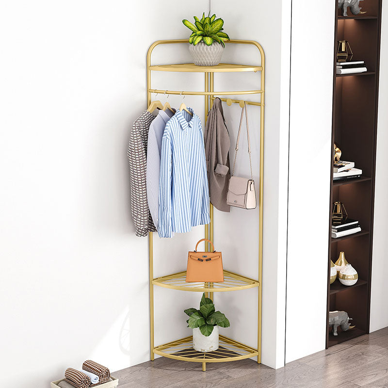 Contemporary Style Coat Hanger Multilayer Shelves Metallic Entry Coat Rack