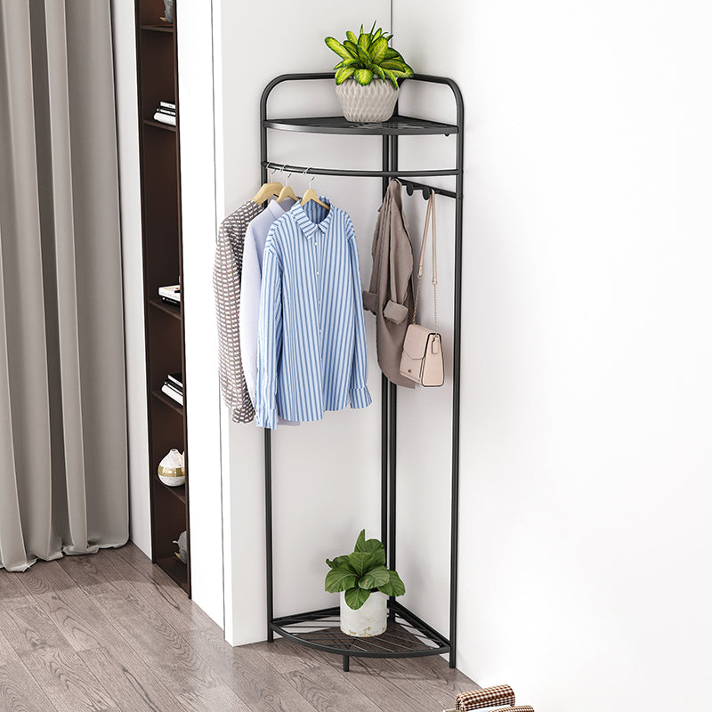 Contemporary Style Coat Hanger Multilayer Shelves Metallic Entry Coat Rack