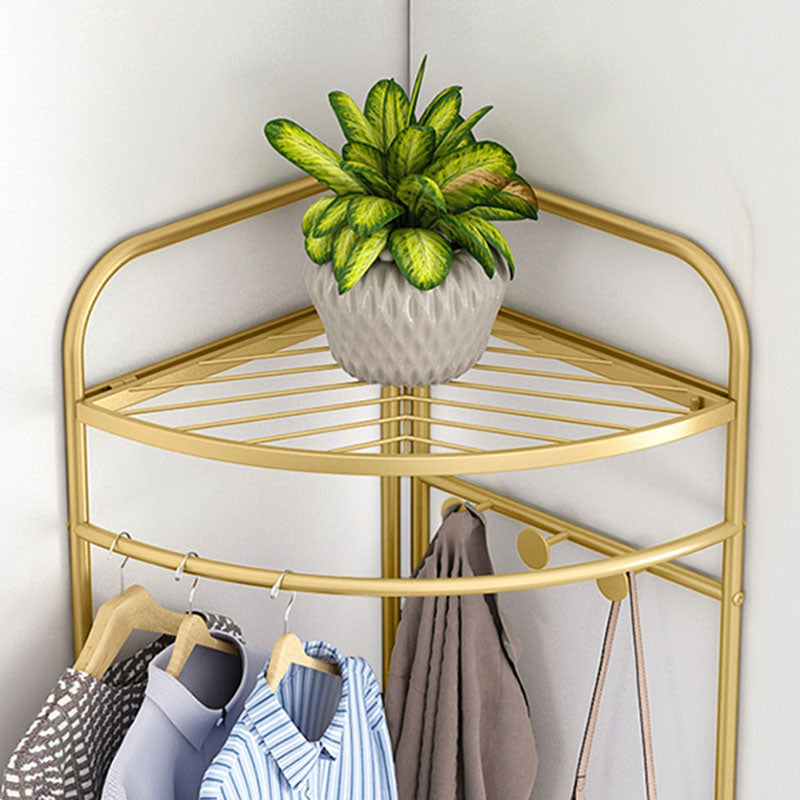 Contemporary Style Coat Hanger Multilayer Shelves Metallic Entry Coat Rack