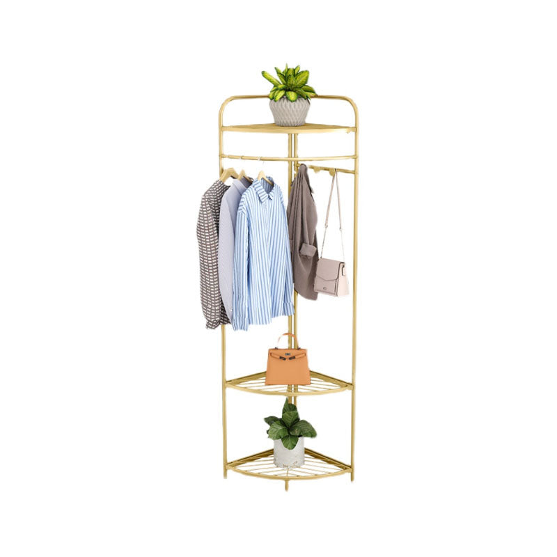 Contemporary Style Coat Hanger Multilayer Shelves Metallic Entry Coat Rack