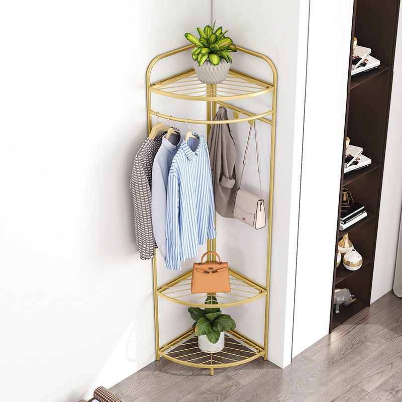 Contemporary Style Coat Hanger Multilayer Shelves Metallic Entry Coat Rack