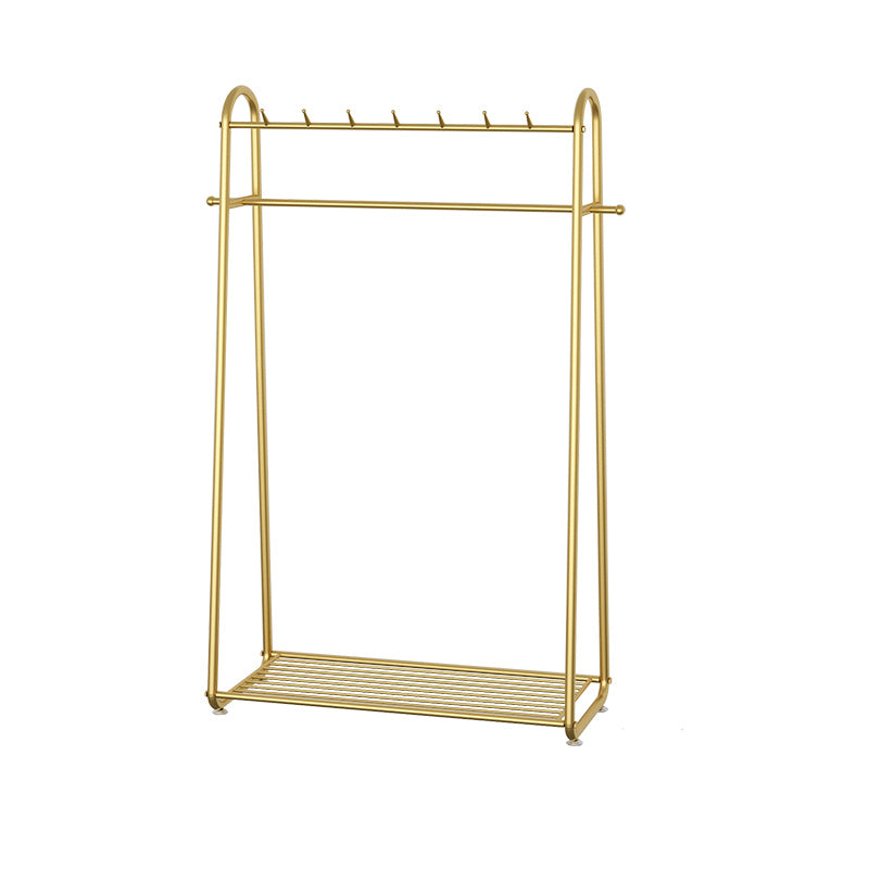 Glam Coat Rack Metal Framed Hanging Rail and Lower Shelf Coat Hanger