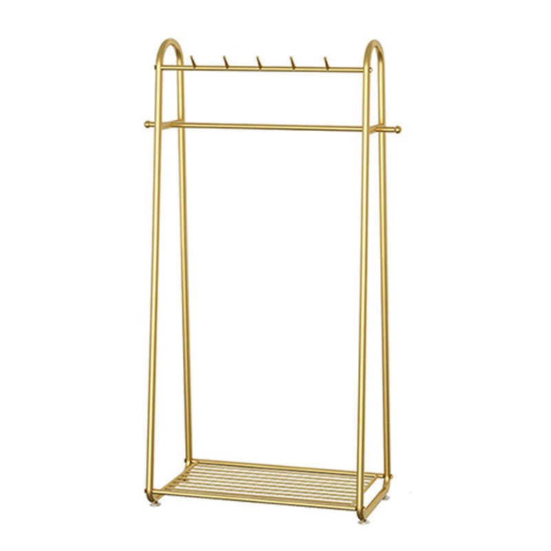 Glam Coat Rack Metal Framed Hanging Rail and Lower Shelf Coat Hanger