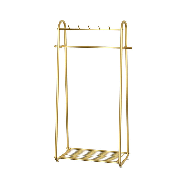 Glam Coat Rack Metal Framed Hanging Rail and Lower Shelf Coat Hanger