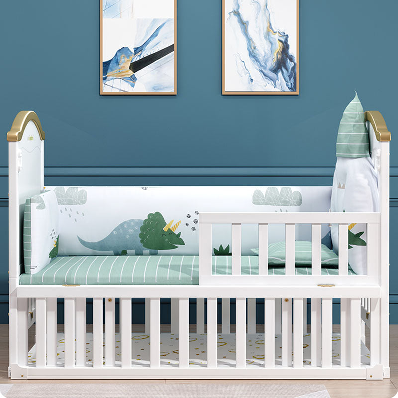 Contemporary White Baby Crib with Guardrail and Casters and Storage