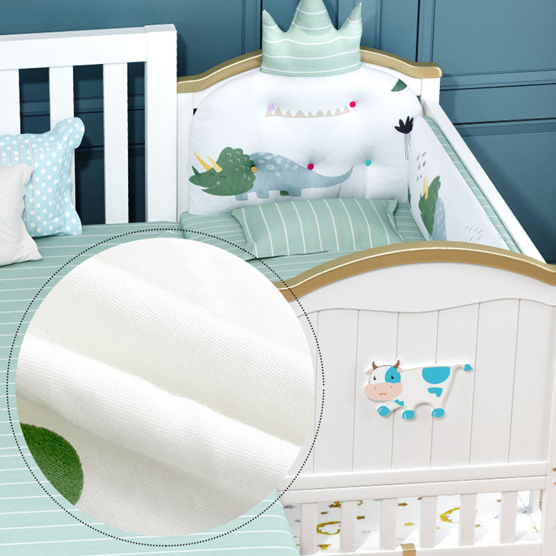 Contemporary White Baby Crib with Guardrail and Casters and Storage