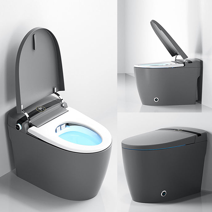 Smart Toilet Elongated Gray Ceramic Contemporary Foot Sensor